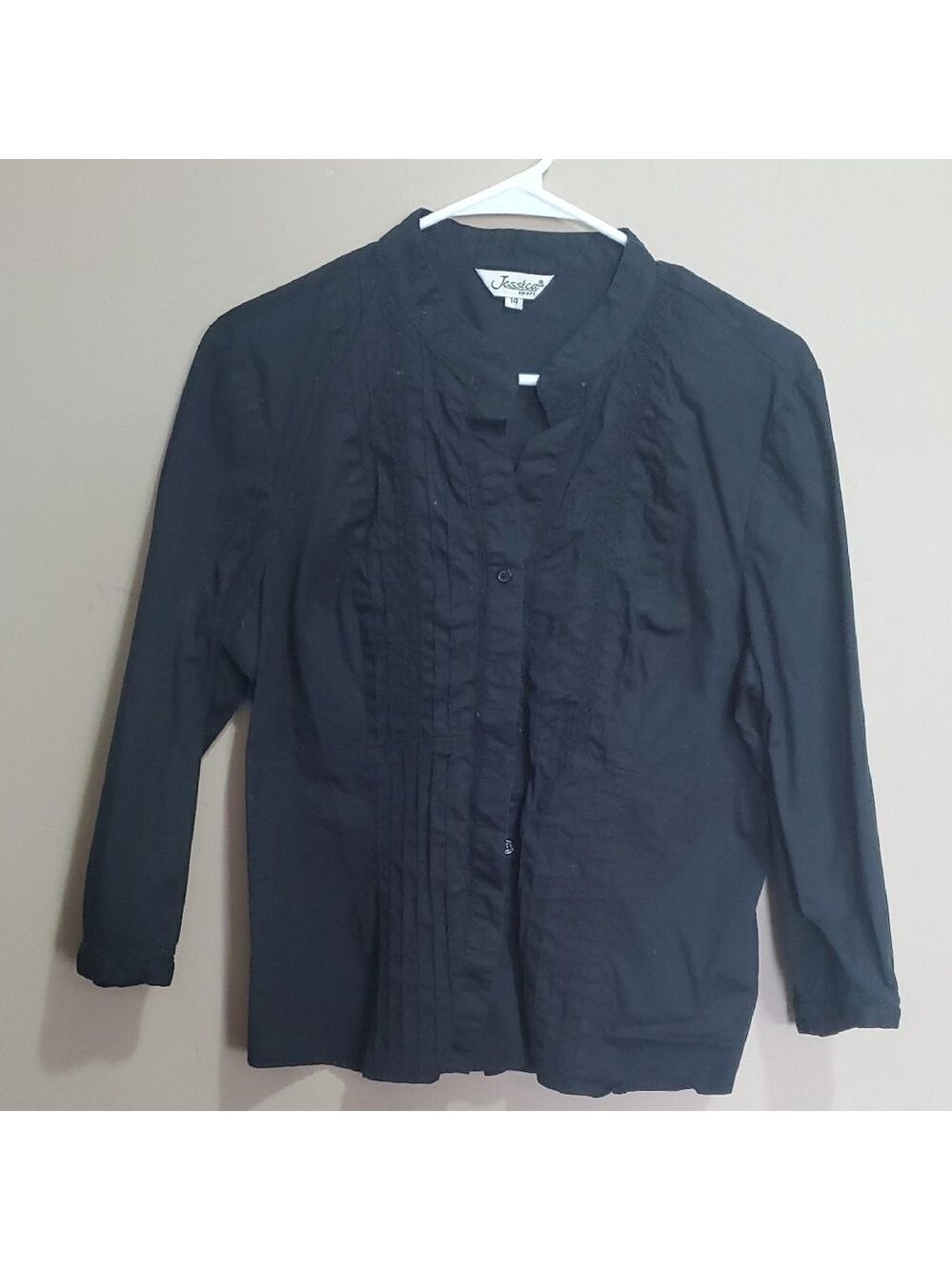 Jessica Sport Women's Black Blouse With Manderin Collar Size 14